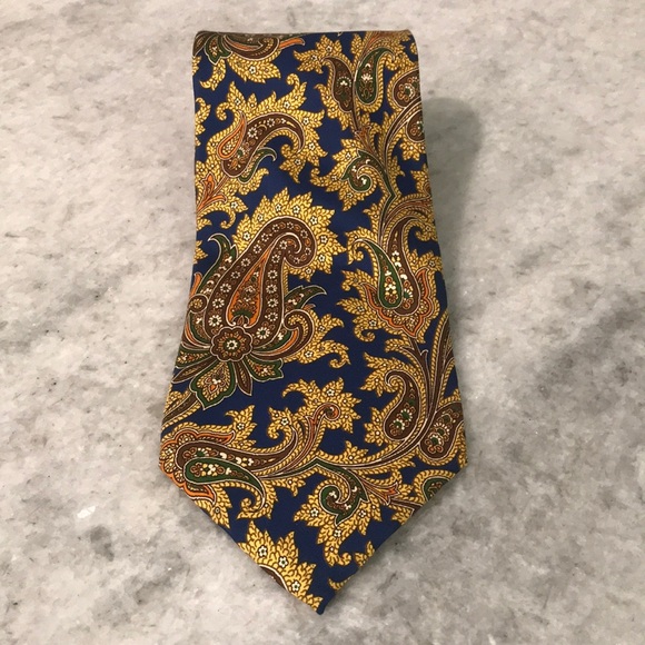 Gap Premium Silk Tie Mens Paisley Blue Gold Designer Quiet Luxury Italy Festival - Picture 1 of 6